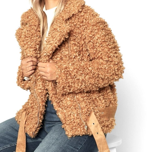 TEDDY FAUX AVIATOR JACKET size 8 oversized like new - Picture 3 of 11